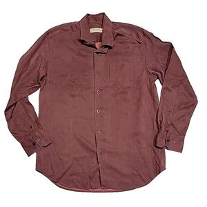 Tommy Bahama Maroon Original Silk Wool Blend Button Up Dress Shirt Men's Medium